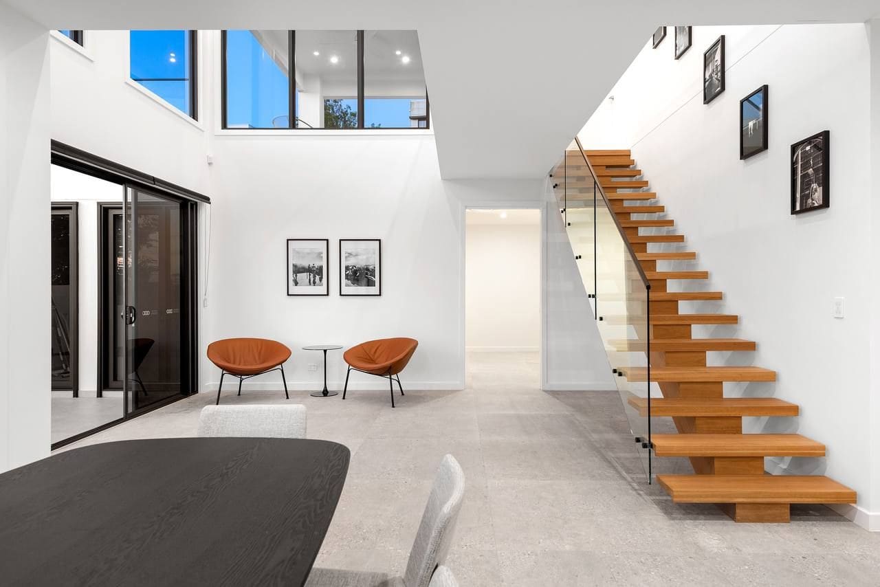 Floating timber stair in the entry