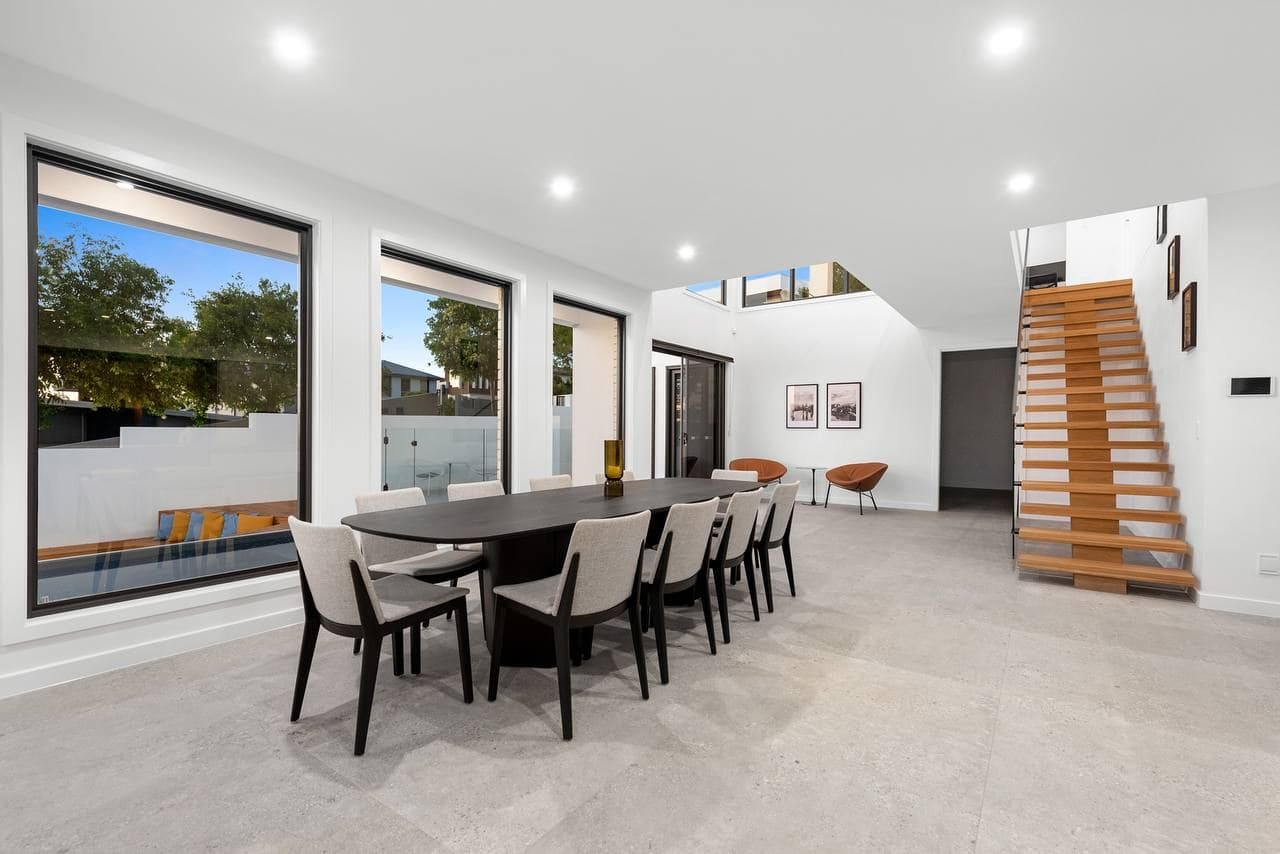 Dining room with garden windows