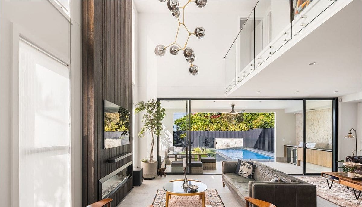 Living room opening to the pool
