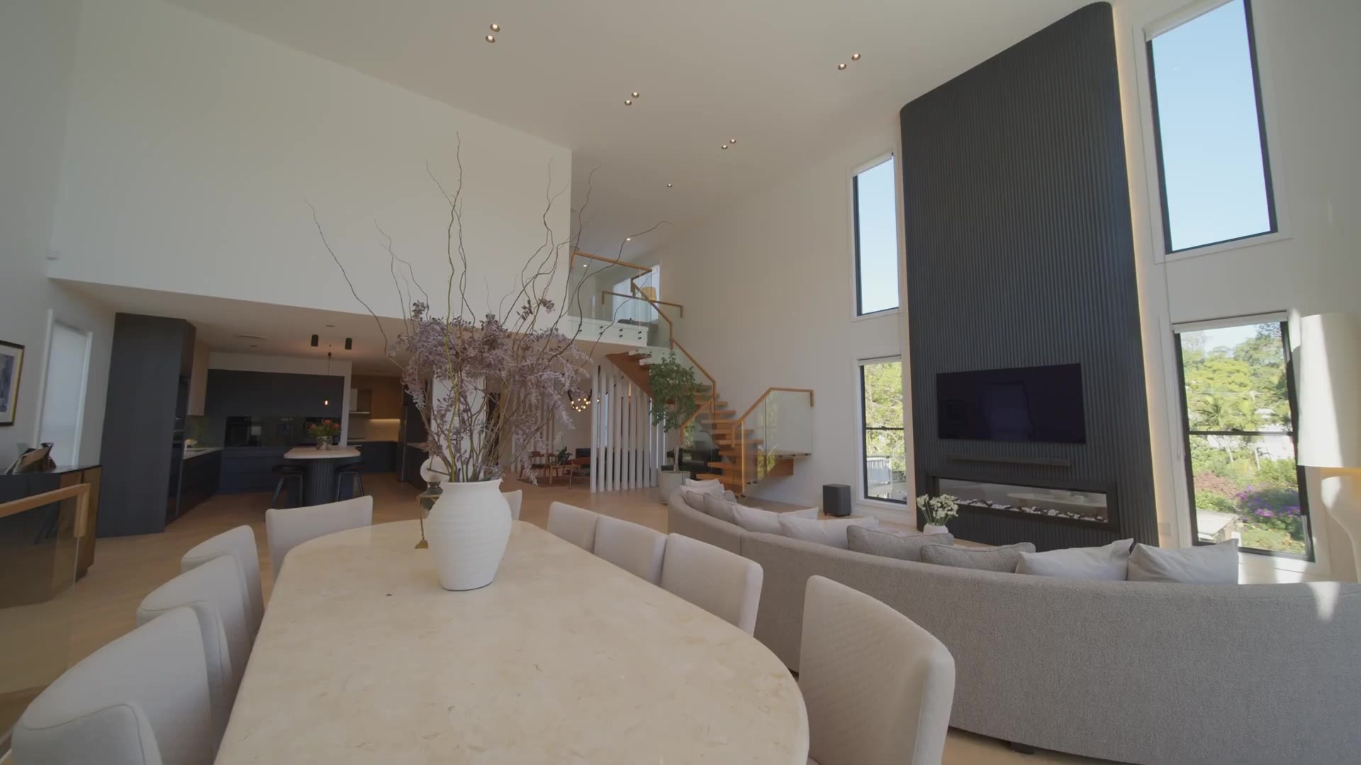 Double-height living room in the St Lucia residence