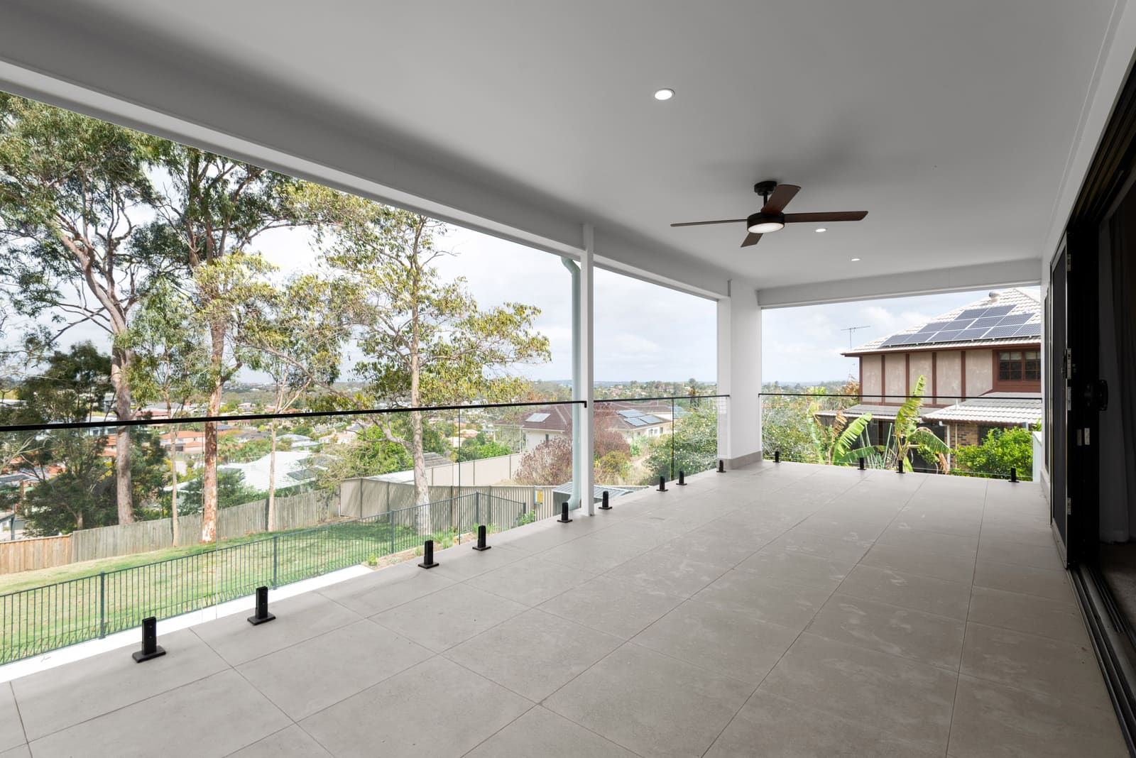 Covered balcony with a district outlook